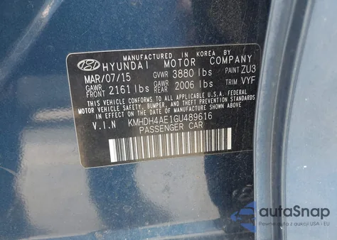 2016 Hyundai Elantra Value Edition z USA, uszkodzony, nr VIN KMHDH4AE1GU489616